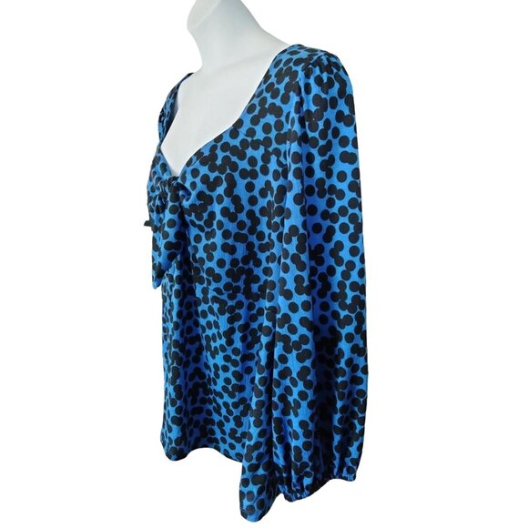 Ava & Viv Womens Plus Size 4X Blue Black Polka Dot Long Sleeve Blouse Bow Detail - Picture 4 of 9